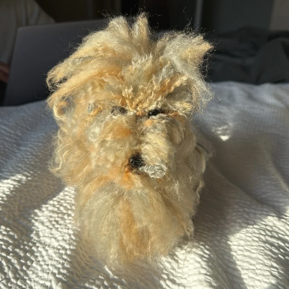 Handmade Fluffy Tan and Cream Dog Plush